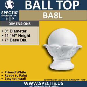 BA8L Urethane Ball for Newel Post Cap 8" Wide
