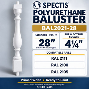 BAL2021-28 Spectis polyurethane baluster — product profile, dimensions and compatible rail numbers.