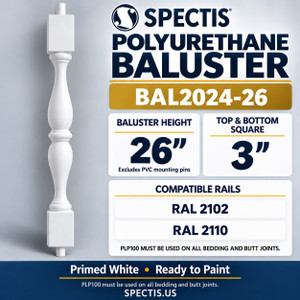 BAL2024-26 Spectis polyurethane baluster — product profile, dimensions and compatible rail numbers.