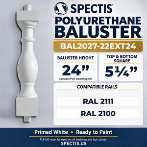 BAL2027-22EXT24 Spectis Polyurethane Baluster — 24″ H × 5 1/4″ Square; compatible rails: RAL 2111, RAL 2100