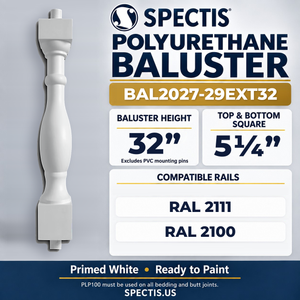 BAL2027-29EXT32 Spectis Polyurethane Baluster — 32″ H × 5 1/4″ Square; compatible rails: RAL 2111, RAL 2100