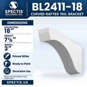 BL2411-18 Curved Rafter Tail Bracket, Spectis polyurethane bracket, 18 in projection x 7 5/8 in high x 3 in wide