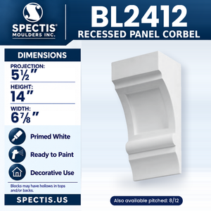 BL2412 Recessed Panel Corbel, Spectis polyurethane corbel, 5 1/2 in projection x 14 in high x 6 7/8 in wide
