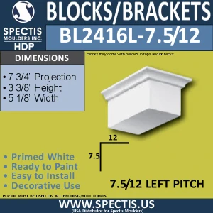 BL2416L-7.5/12 Pitch Eave Block 5"W x 4"H x 8" P