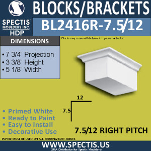 BL2416R-7.5/12 Pitch Eave Block 5"W x 4"H x 7" P