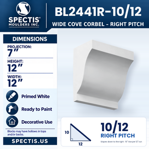 BL2441R-10/12 Wide Cove Corbel, right 10/12 pitch, Spectis polyurethane corbel, 7 in projection x 12 in high x 12 in wide