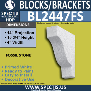 BL2447FS Fossil Stone Block or Bracket 4"W x 15.75"H x 14" P