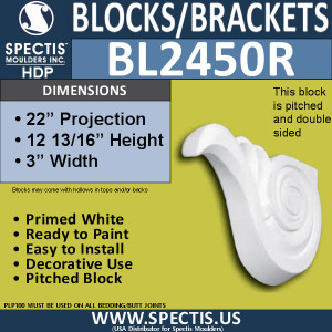 BL2450R Right Eave Block or Bracket 3"W x 12.75"H x 22" P