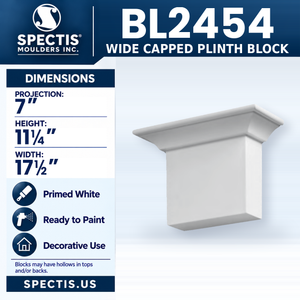 BL2454 Wide Capped Plinth Block, Spectis polyurethane block, 7 in projection x 11 1/4 in high x 17 1/2 in wide