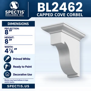 BL2462 Capped Cove Corbel, Spectis polyurethane corbel, 8 in projection x 8 in high x 4 7/8 in wide