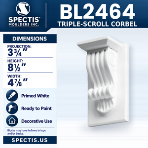 BL2464 Triple-Scroll Corbel, Spectis polyurethane corbel, 3 3/4 in projection x 8 1/2 in high x 4 7/8 in wide