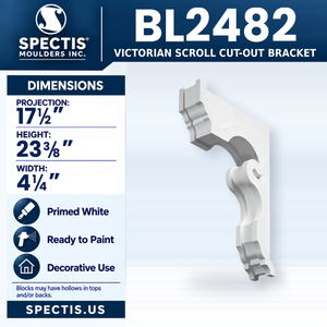 BL2482 Victorian Scroll Cut-Out Bracket, Spectis polyurethane bracket, 17 1/2 in projection x 23 3/8 in high x 4 1/4 in wide