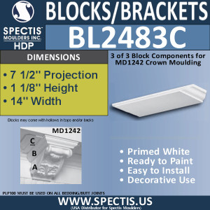 BL2483C Eave Block or Bracket 14"W x 1.13"H x 7.5" P
