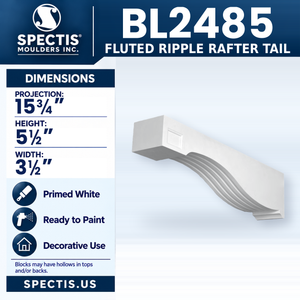 BL2485 Fluted Ripple Rafter Tail, Spectis polyurethane rafter tail, 15 3/4 in projection x 5 1/2 in high x 3 1/2 in wide