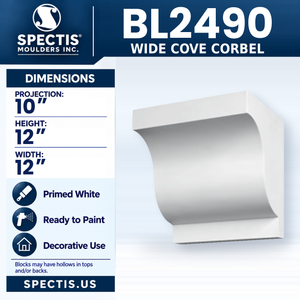 BL2490 Wide Cove Corbel, Spectis polyurethane corbel, 10 in projection x 12 in high x 12 in wide