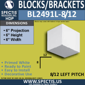 BL2491L-8/12 Pitch Eave Block or Bracket 6"W x 6"H x 6" P