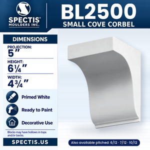 BL2500 Small Cove Corbel, Spectis polyurethane corbel, 5 in projection x 6 1/4 in high x 4 3/4 in wide