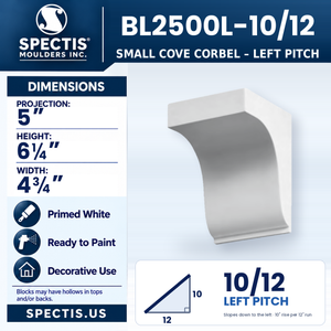 BL2500L-10/12 Small Cove Corbel, left 10/12 pitch, Spectis polyurethane corbel, 5 in projection x 6 1/4 in high x 4 3/4 in wide