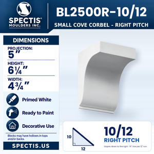 BL2500R-10/12 Small Cove Corbel, right 10/12 pitch, Spectis polyurethane corbel, 5 in projection x 6 1/4 in high x 4 3/4 in wide