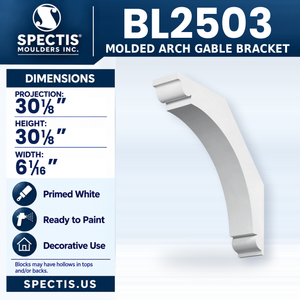BL2503 Molded Arch Gable Bracket, Spectis polyurethane bracket, 30 1/8 in projection x 30 1/8 in high x 6 1/16 in wide