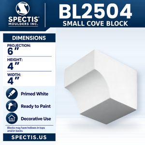 BL2504 Small Cove Block, Spectis polyurethane block, 6 in projection x 4 in high x 4 in wide