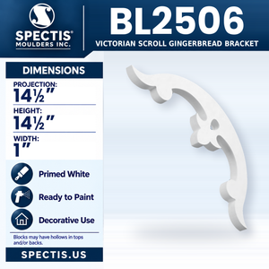 BL2506 Victorian Scroll Gingerbread Bracket, Spectis polyurethane bracket, 14 1/2 in projection x 14 1/2 in high x 1 in wide