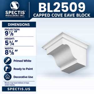 BL2509 Capped Cove Eave Block, Spectis polyurethane block, 9 7/8 in projection x 5 3/4 in high x 8 5/8 in wide