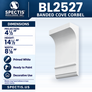 BL2527 Banded Cove Corbel, Spectis polyurethane corbel, 4 1/2 in projection x 14 1/2 in high x 8 1/8 in wide