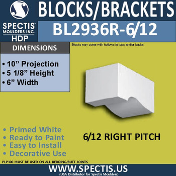 BL2936R-6/12 Pitch Eave Block or Bracket 6"W x 5.2"H x 10" P