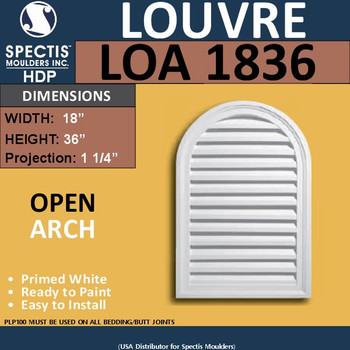 LOA1836 Arch Top Gable Louver Vent - Open - 18 x 36