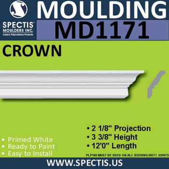 MD1171 Spectis Crown Molding Trim 2 1/8"P x 3 3/8"H x 144"L