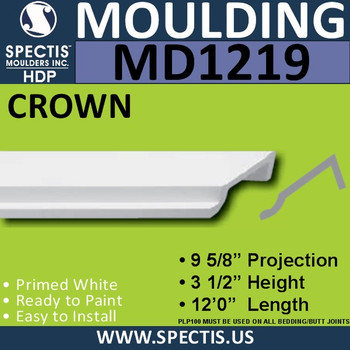 MD1219 Spectis Crown Molding Trim 9 5/8"P x 3 1/2"H x 144"L