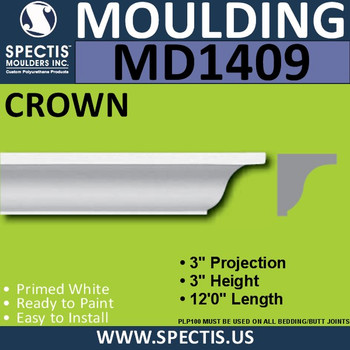MD1409 Spectis Crown Molding Trim 3"P x 3"H x 144"L