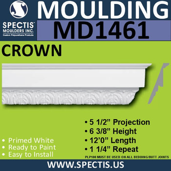 MD1461 Spectis Crown Molding Trim 5 1/2"P x 6 3/8"H x 144"L