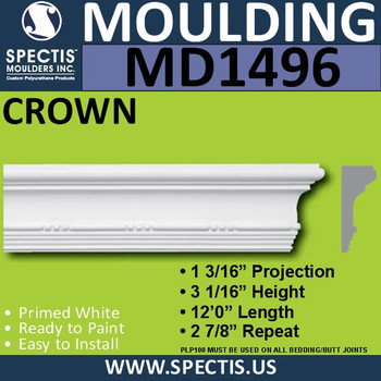 MD1496 Spectis Molding Base Cap 1 3/16"P x 3 1/16"H x 144"L
