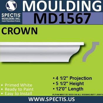 MD1567 Spectis Crown Molding Trim 4 1/2"P x 5 1/2"H x 144"L