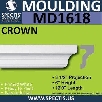 MD1618 Spectis Crown Molding Trim 3 1/2"P x 6"H x 144"L