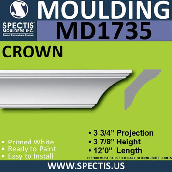 MD1735 Spectis Crown Molding Trim 3 3/4"P x 3 7/8"H x 144"L