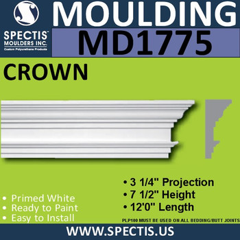 MD1775 Spectis Molding Cap Trim 3 1/4"P x 7 1/2"H x 144"L