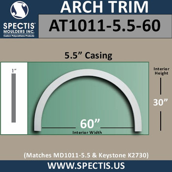 AT1011-5.5-60 Flat Trim Urethane Door/Window Arch 5.5" x 60" ID