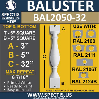 BAL2050-32 Spectis Urethane Railing Baluster 5" x 32"