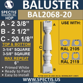 BAL2068-20 Spectis Urethane Railing Baluster 3 1/4" x 20 1/8"