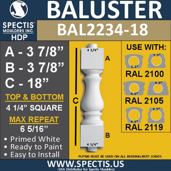 BAL2234-18 Spectis Urethane Railing Baluster 4 1/4" x 18"