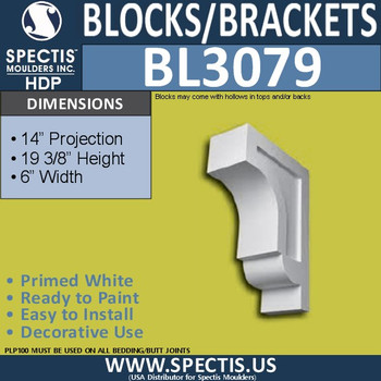BL3079 Eave Block or Bracket 6"W x 19.38"H x 14" P