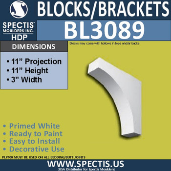 BL3089 Eave Block or Bracket 3"W x 11"H x 11" P