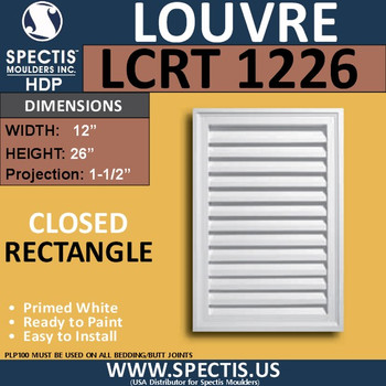 LCRT1226 Rectangle Gable Louver Vent - Closed - 12 x 26