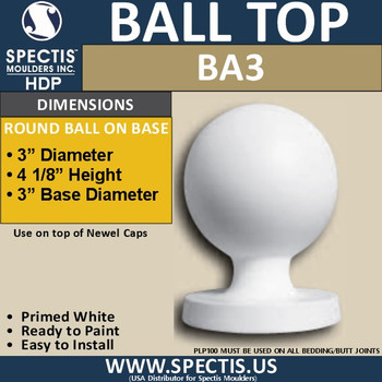 BA3 Urethane Ball Cap for Newel Post 3" Wide