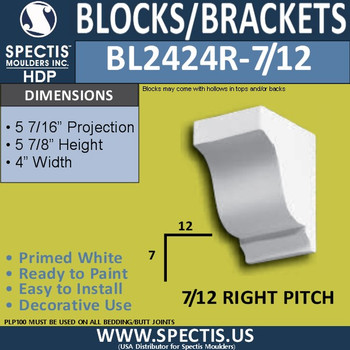 BL2424L-7/12 Pitch Eave Block 4"W x 6"H x 6" P