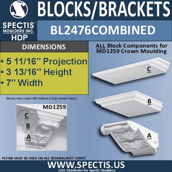 BL2476 Combined Eave Block or Bracket 7"W x 4"H x 5" P