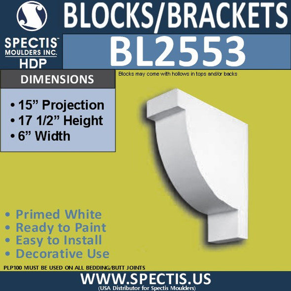 BL2553 Eave Block or Bracket 6"W x 17.5"H x 15" P